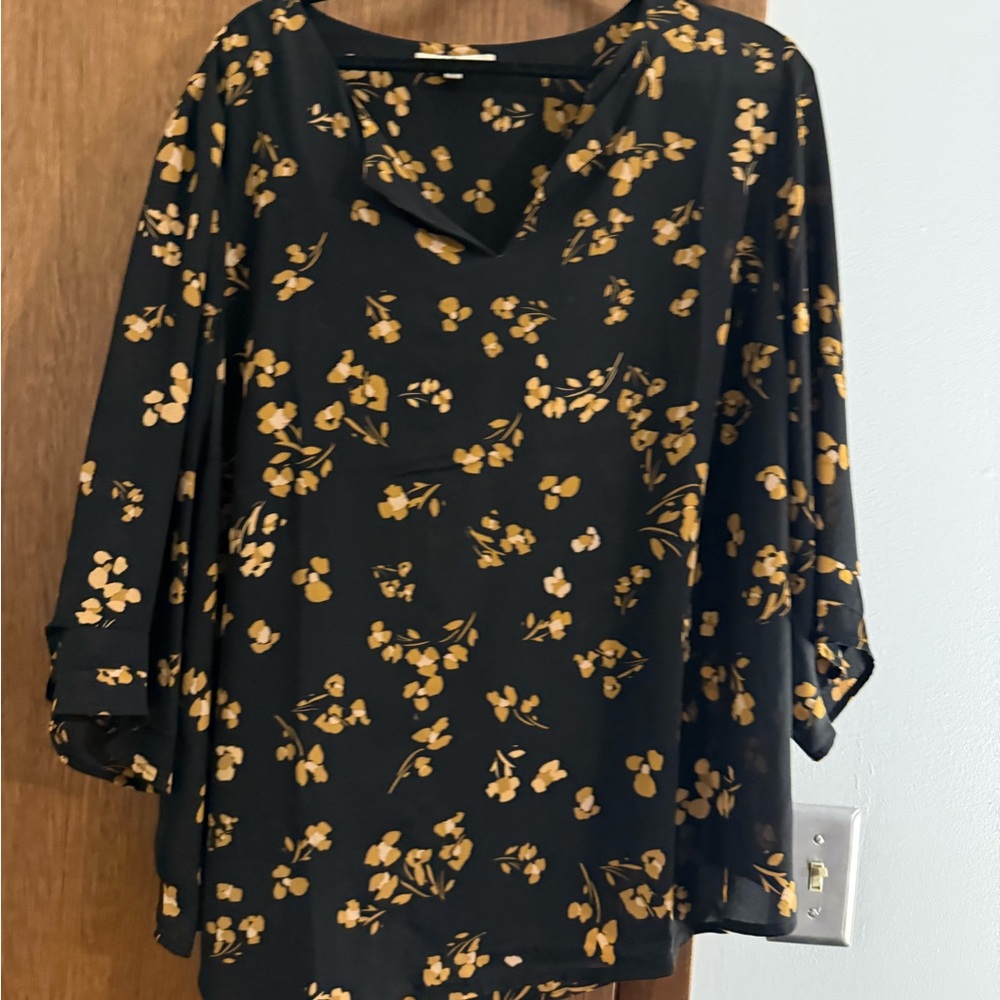 Chic Black and Gold Floral Women's Blouse